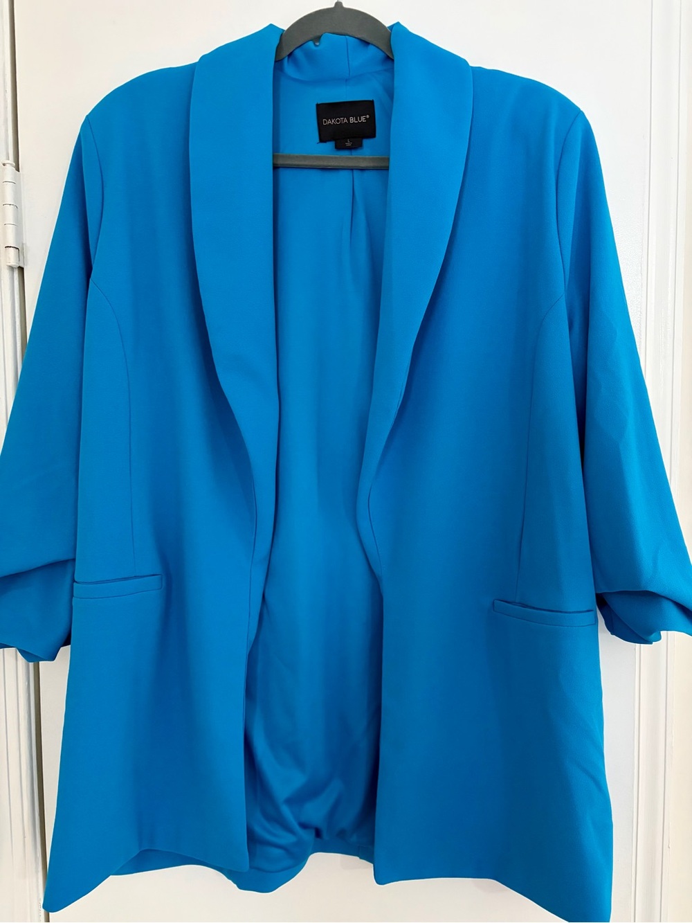 Dakota Blue Open Front Women's Blazer Jacket in Blue Teal. Size L.